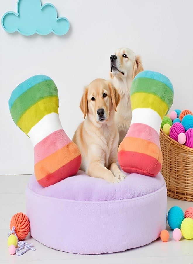 SquarezhenBo 2 Pcs Colourful Dog Plush Vocal Toy, Puppy Chew Bones, Rainbow Dog Bone-Shape Chewing Toy Pet Supplies for Pet Playing Use Adorable Quality and Practical Attractive and Professional Dogs Chew Toys - Image 4