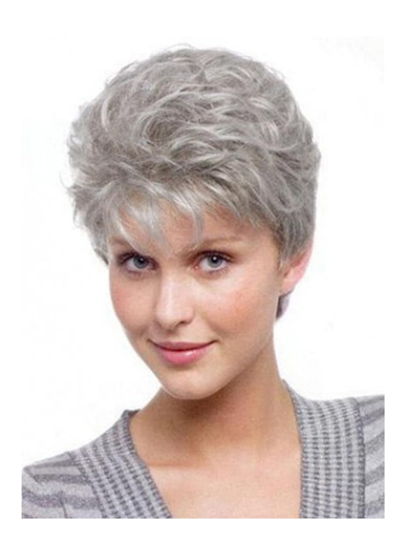 Royalfirst - Short Grey Wig for Women Pixie Cut Gray Wigs Natural Curly With Bangs Synthetic Short Layered Wigs Daily Party Costume Halloween Hair Wigs - Image 1
