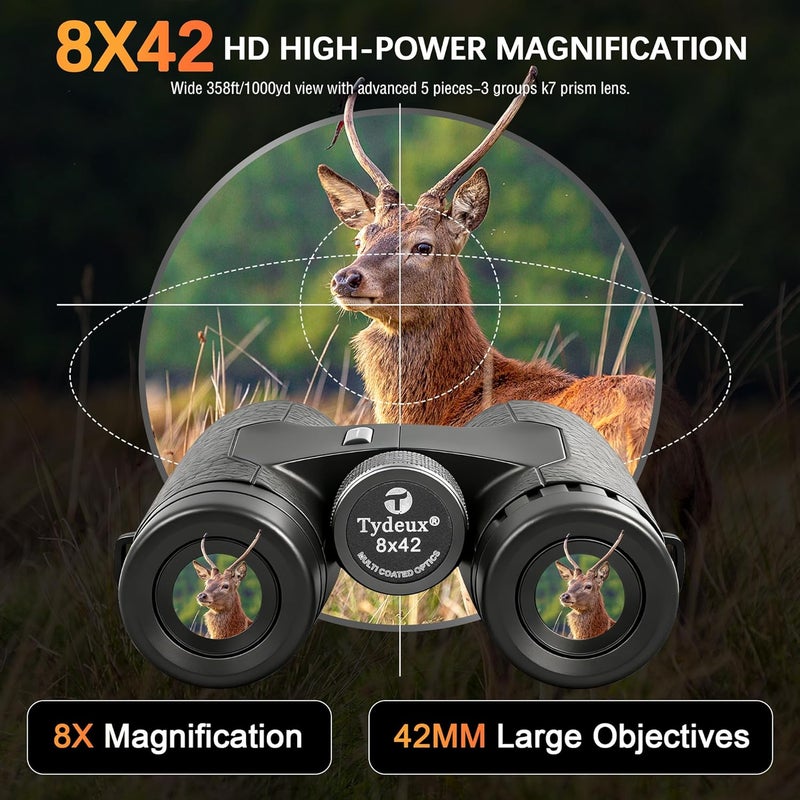 Tydeux 8x42 Compact Binoculars -BK7 Prism -gifts for Bird Watching, Hunting and Sport Games, Concerts and Theater - Image 3