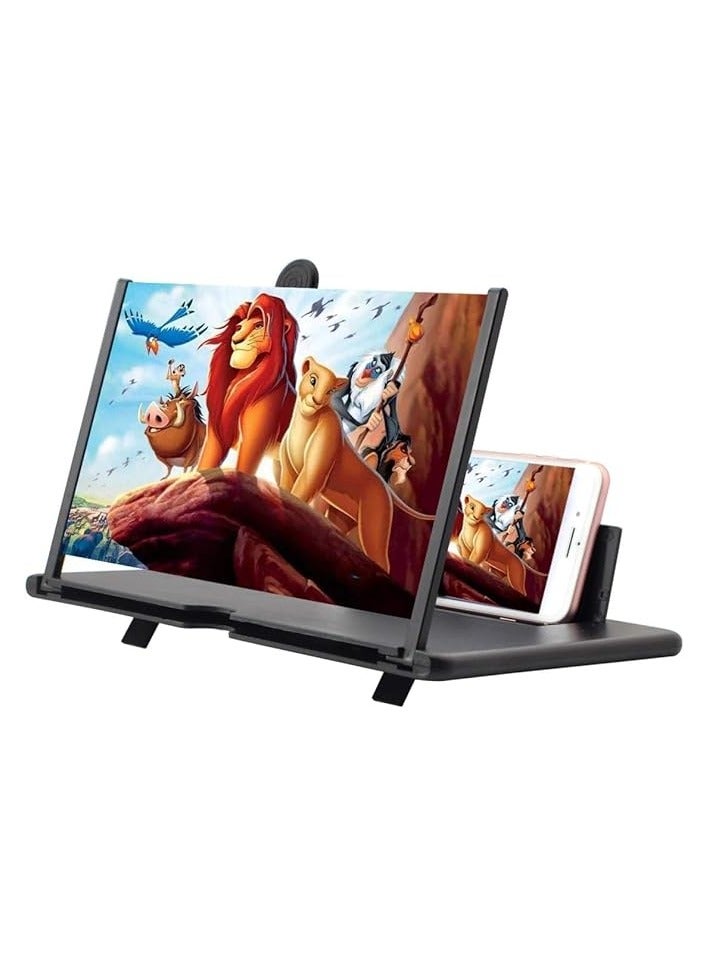 PROMASS 12" Screen Magnifier, 3D HD Mobile Phone Enlarger Magnifying Amplifier Projector for Movies Videos and Gaming, Foldable Phone Stand Support All Smartphones (Black) - Image 1