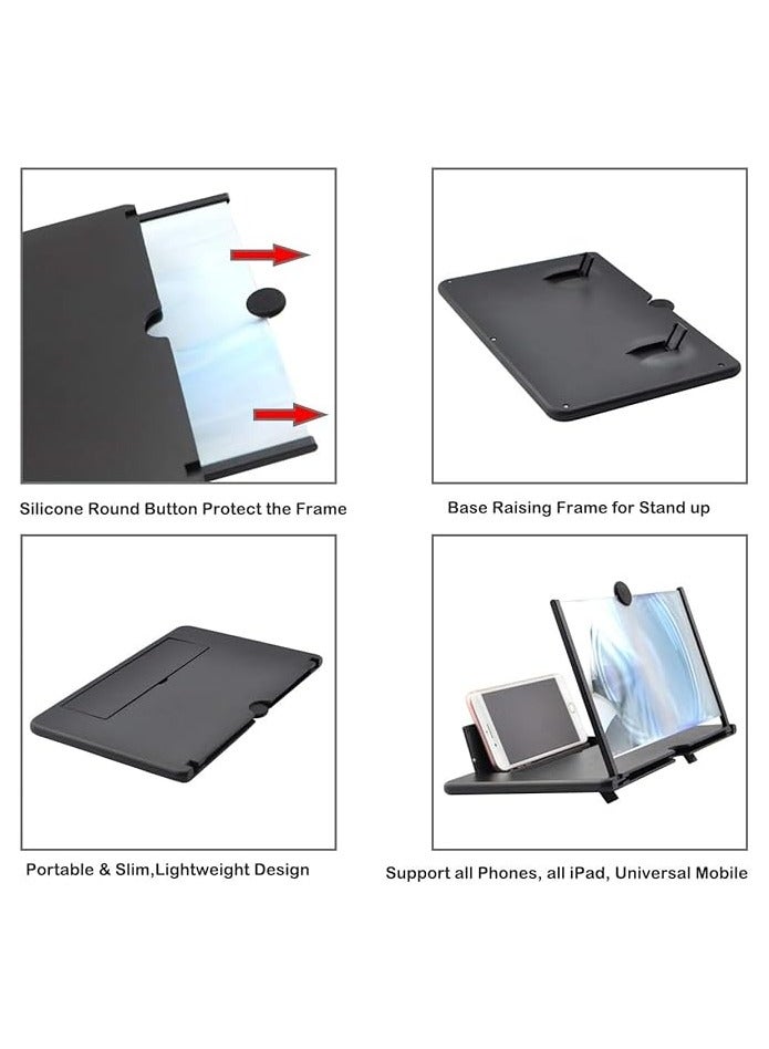 PROMASS 12" Screen Magnifier, 3D HD Mobile Phone Enlarger Magnifying Amplifier Projector for Movies Videos and Gaming, Foldable Phone Stand Support All Smartphones (Black) - Image 5