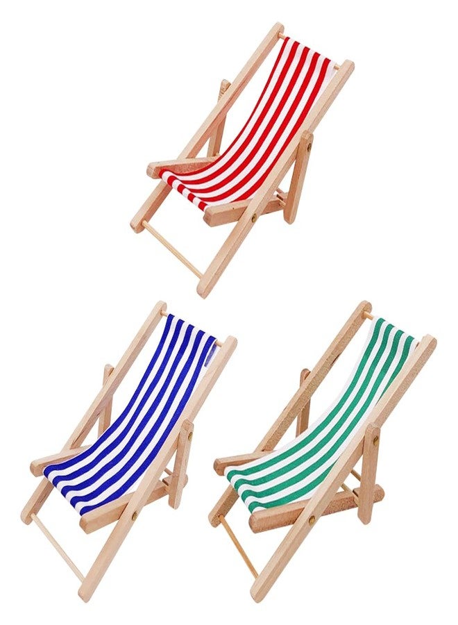 ccHuDE 3 Pcs Miniature Beach Chairs Mini Wooden Chairs Doll House Beach Chairs Small Dollhouse Chairs Foldable Chairs Tiny Craft Chairs for Decorations - Image 1