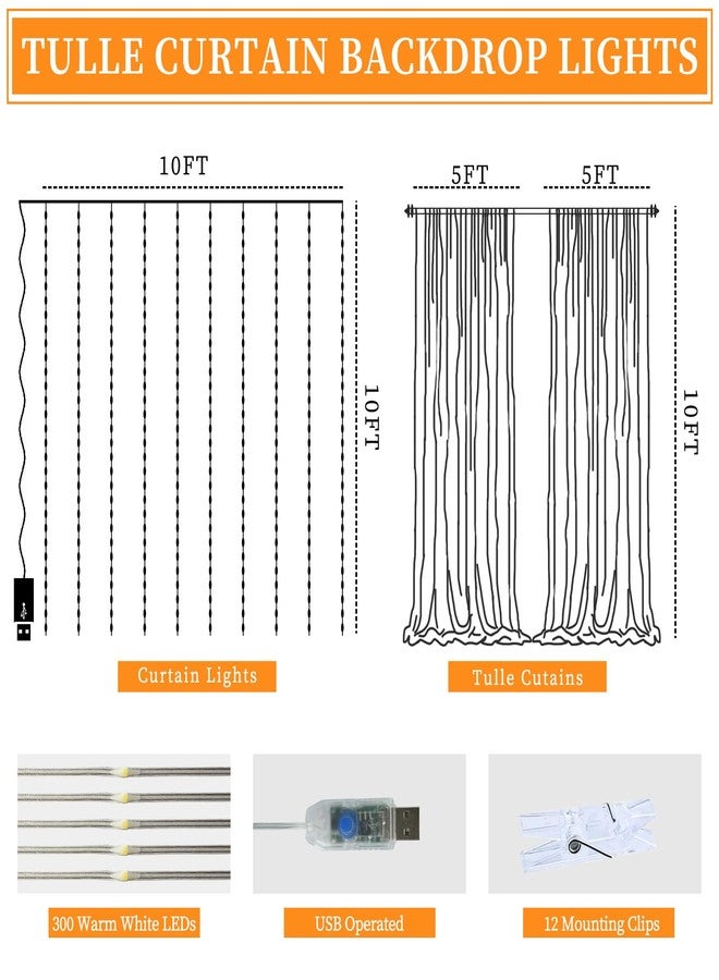 Patioman 10x10ft White Tulle Backdrop Curtain with String Lights, Wrinkle-Free Sheer Wedding Backdrop for Birthday Parties, Baby Showers, Bridal Showers, Photo Shoots and Home Decorations, Ivory - Image 3