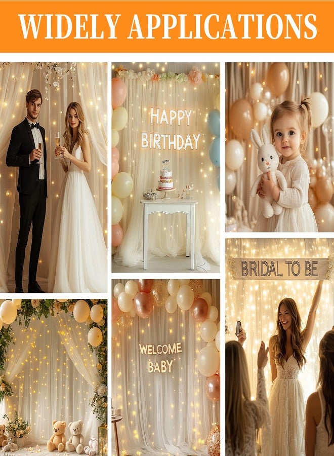 Patioman 10x10ft White Tulle Backdrop Curtain with String Lights, Wrinkle-Free Sheer Wedding Backdrop for Birthday Parties, Baby Showers, Bridal Showers, Photo Shoots and Home Decorations, Ivory - Image 2