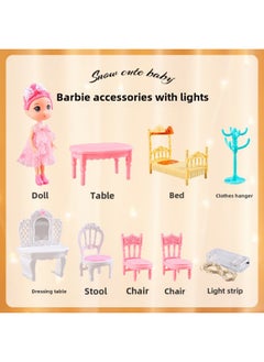 Doll Toy Girl Lisa Elsa Elsa Princess Gift Box Dress-up Simulation Suit High-end Cake Gift-Color:Barbie Accessory Bag With Light [vc-01-opp]
