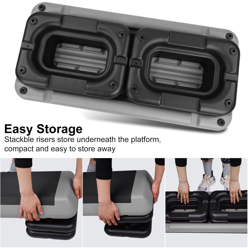 HooKung Adjustable Aerobic Stepper Workout Step with 4 Risers Fitness & Exercise Platform Trainer - Image 4