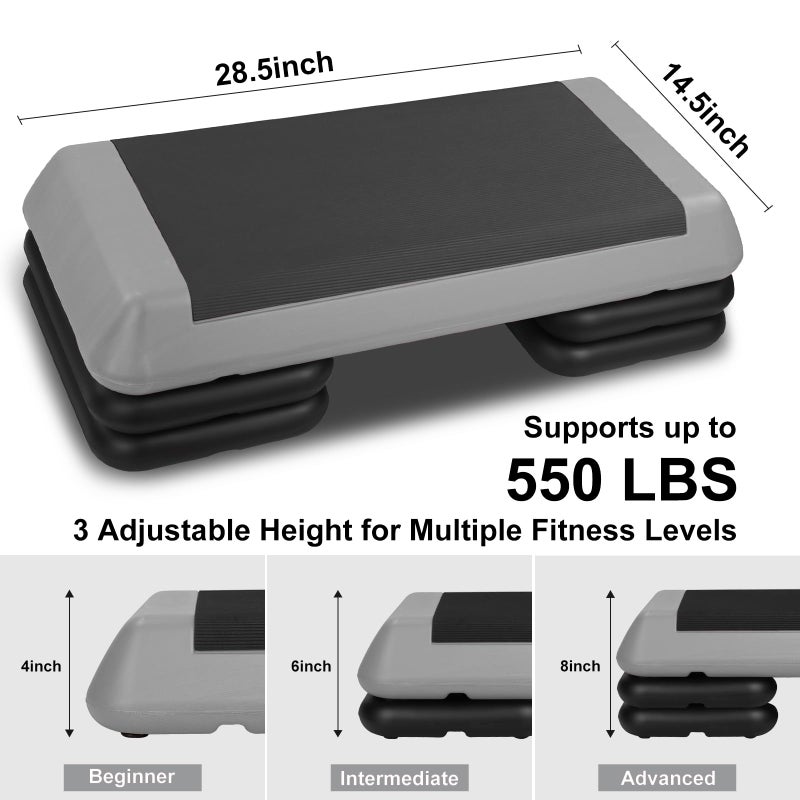 HooKung Adjustable Aerobic Stepper Workout Step with 4 Risers Fitness & Exercise Platform Trainer - Image 2