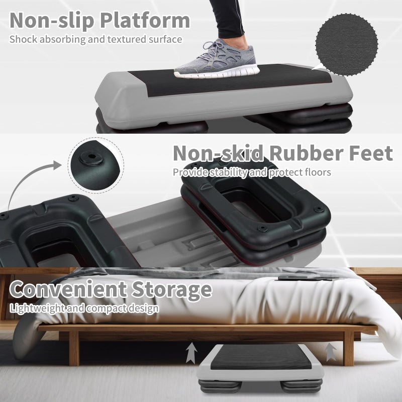 HooKung Adjustable Aerobic Stepper Workout Step with 4 Risers Fitness & Exercise Platform Trainer - Image 5