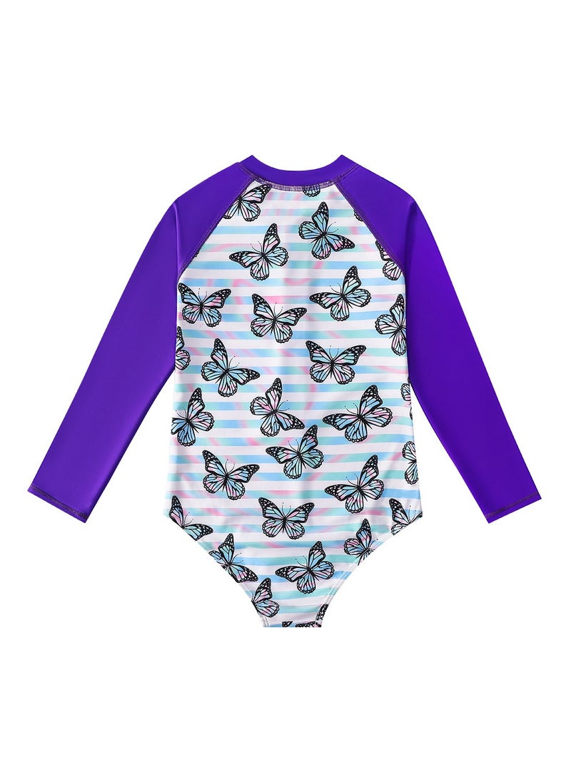 Loquat Long Sleeve One Piece Beach Swimsuit Pruple/White  - Image 3
