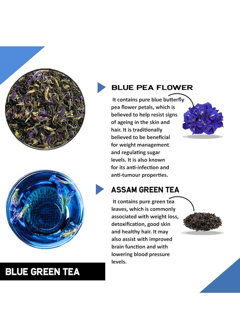 TEACURRY Blue Green Tea(30 Tea Bags) Helps With Weight Loss, Skin Glow, Hair Care, Brain Health Blue Pea Green Tea Blue Butterfly Green Tea For Weight Loss,60 Grams - Image 2