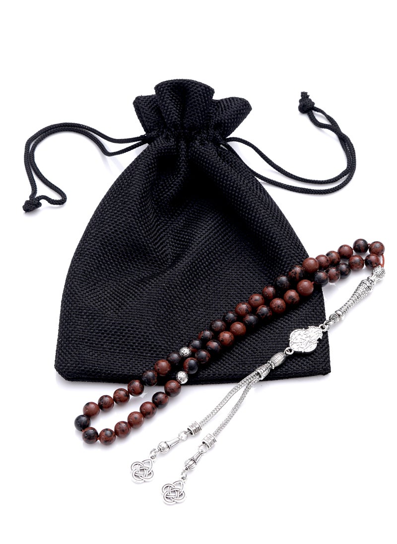 Subhati Prayer Beads (Misbah) with metal Parts and Mahogany Obsidian Stone | 8 MM Beads - 45 Pcs | Gandeel writing 2  - Image 3