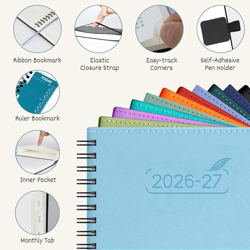 BEZEND Planner 2026-2027 Weekly and Monthly (8.5" x 11" Spiral) Academic Year Daily Calendar with Tabs (Jul 26-Dec 27) Hourly Timeslots, Thick Paper, Storage Pocket, Leather Softcover - Black - Image 5