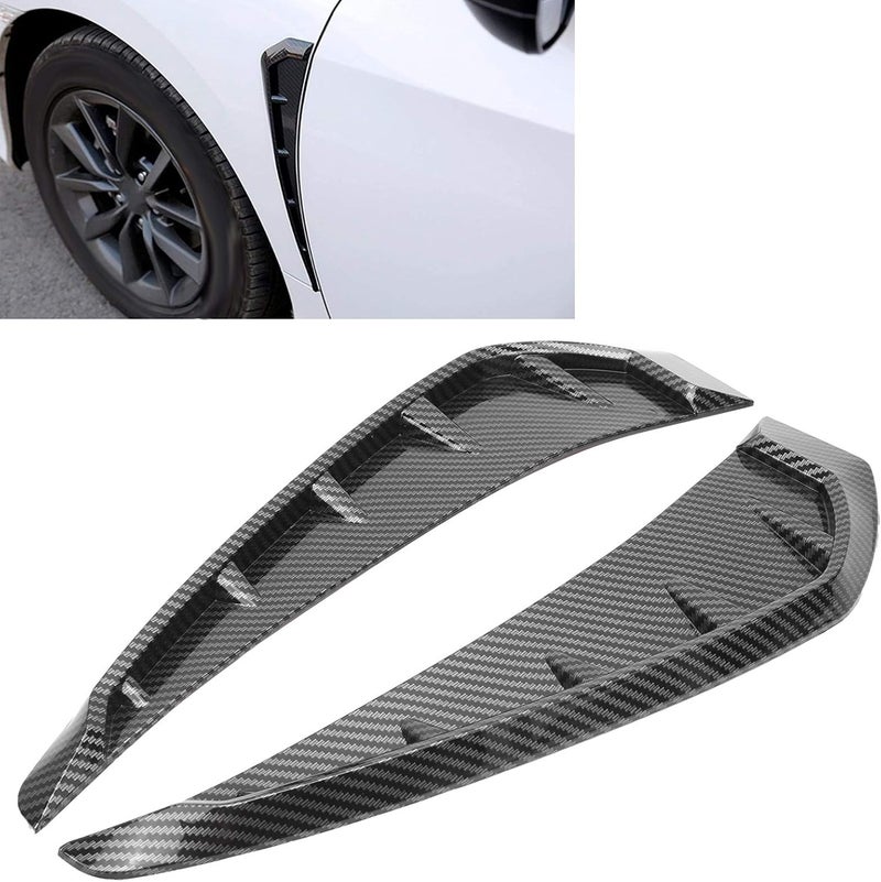 2Pcs Fender Vent Air Wing Cover Trim, Universal PU Rubber Side Decorative Trim with Black Carbon Pattern, Self - Adhesive Aerodynamic Ventilation Design for Car Fender - Image 5