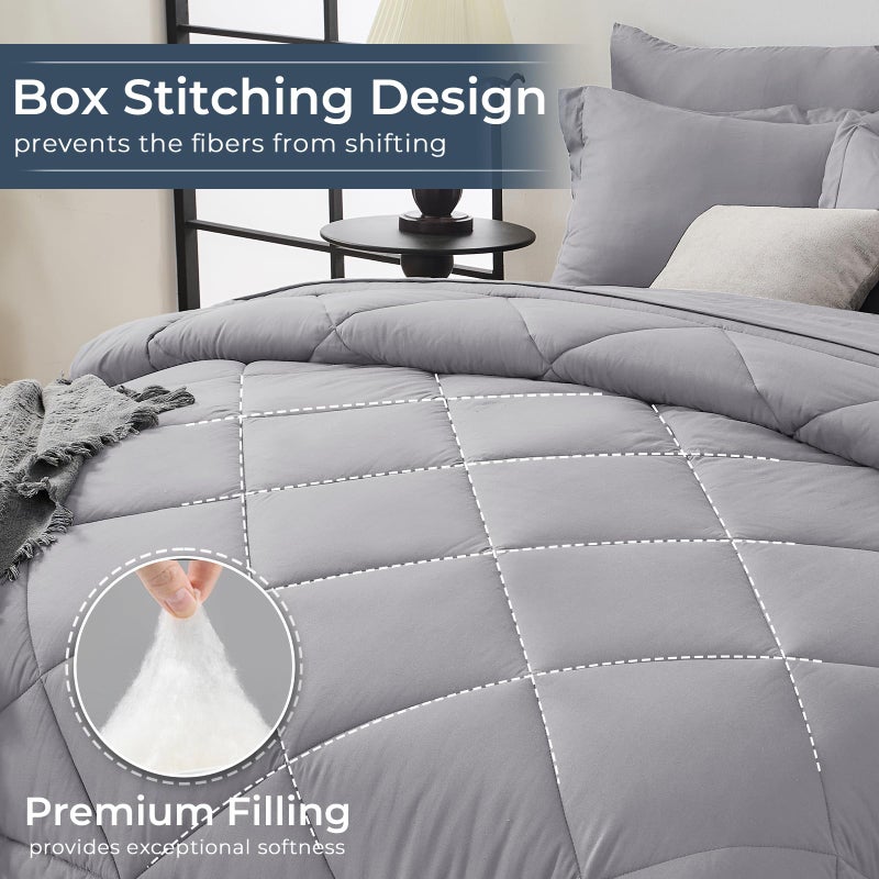 HEVUMYI Light Grey Queen Comforter Set - 7-Piece All Season Bed in a Bag Queen, Ultra Soft Bedding Set with Comforter, Flat Sheet, Fitted Sheet, Pillowcases, Pillow Shams, Light Gray - Image 4