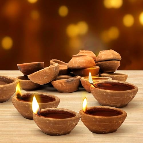 Gwan Natural Clay Traditional Diwali Ke Diye | Earthen Clay Diya | Mitti Ka Diye | Diyes for Pooja(Set of 51) - Image 2