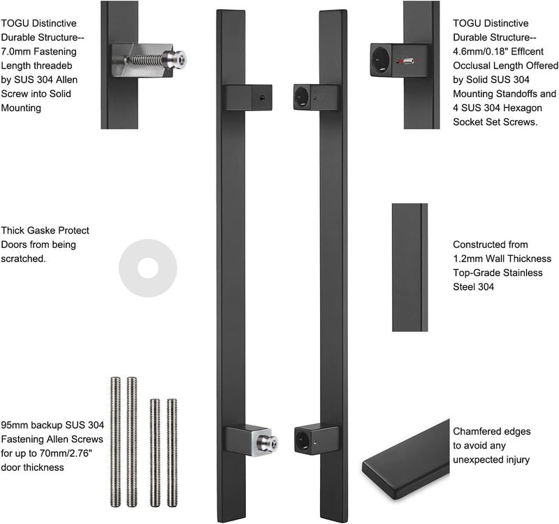 Togu TG-6018 36 inches Solid Standoffs Heavy-Duty Commercial Grade-304 Stainless Steel Push Pull Door Handle/Barn Door Pull Handle/Glass Pulls, Matte Black Finish - Image 2