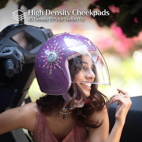 TVARRA Dreamcatcher Women’s Open Face Helmet with Printed Design, ISI Certified, Lightweight Material, Crafted for Women, Extreme Comfort fit with Clear Visor(Deep Purple,M) - Image 4