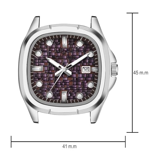 Acnos Day & Date Analog Watch for Men & Boys Soft Stainless Steel Strap Square Purple Dial - Image 4
