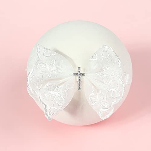 BIBABLYKE Baby Lace Bow Headband for Girls Breathable Bowknot Hair Bands Toddler Christening Party Headdress Cross Turban Hairband Lace - Image 3