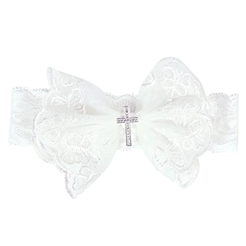 BIBABLYKE Baby Lace Bow Headband for Girls Breathable Bowknot Hair Bands Toddler Christening Party Headdress Cross Turban Hairband Lace - Image 4