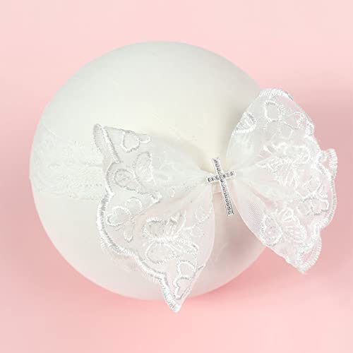 BIBABLYKE Baby Lace Bow Headband for Girls Breathable Bowknot Hair Bands Toddler Christening Party Headdress Cross Turban Hairband Lace - Image 5