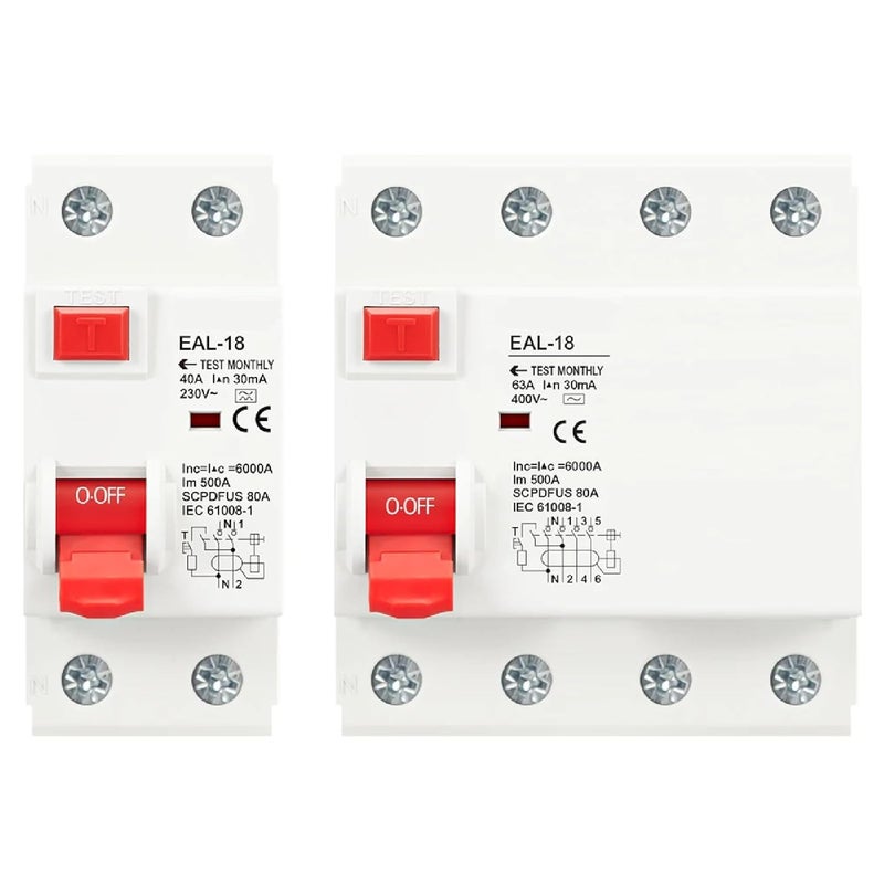 قاطع دائرة EAL 18 نوع A RCCB 40A 30mA 230V AC 300mA 4P 32A - Image 3