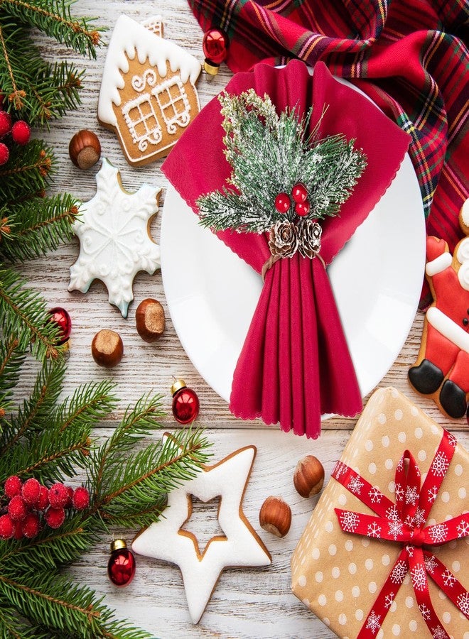THSLSFX 6Pcs Christmas Napkin Rings, Pinecones Napkin Ring with Snowy Pine Branche Red Berry Decor, Berry NapkinRings for Christmas Dinning Table Decor, Holiday Party Home Decoration - Image 4