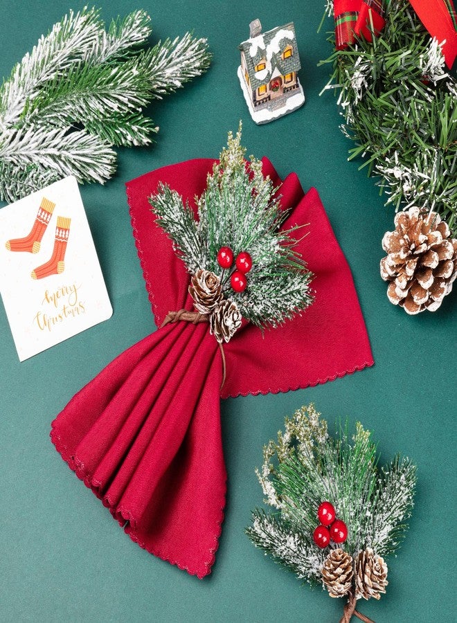 THSLSFX 6Pcs Christmas Napkin Rings, Pinecones Napkin Ring with Snowy Pine Branche Red Berry Decor, Berry NapkinRings for Christmas Dinning Table Decor, Holiday Party Home Decoration - Image 3