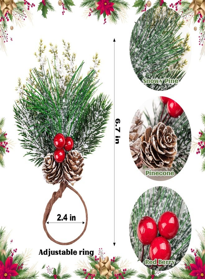 THSLSFX 6Pcs Christmas Napkin Rings, Pinecones Napkin Ring with Snowy Pine Branche Red Berry Decor, Berry NapkinRings for Christmas Dinning Table Decor, Holiday Party Home Decoration - Image 2