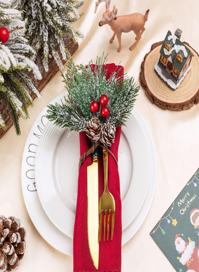THSLSFX 6Pcs Christmas Napkin Rings, Pinecones Napkin Ring with Snowy Pine Branche Red Berry Decor, Berry NapkinRings for Christmas Dinning Table Decor, Holiday Party Home Decoration - Image 5