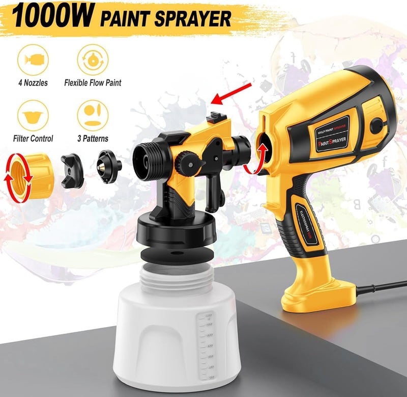 MirrorZone Paint Sprayer Tool 1000W High Power Electric Spray Paint Gun Easy to Clean for Furniture Cabinets House Painting Gold - Image 2