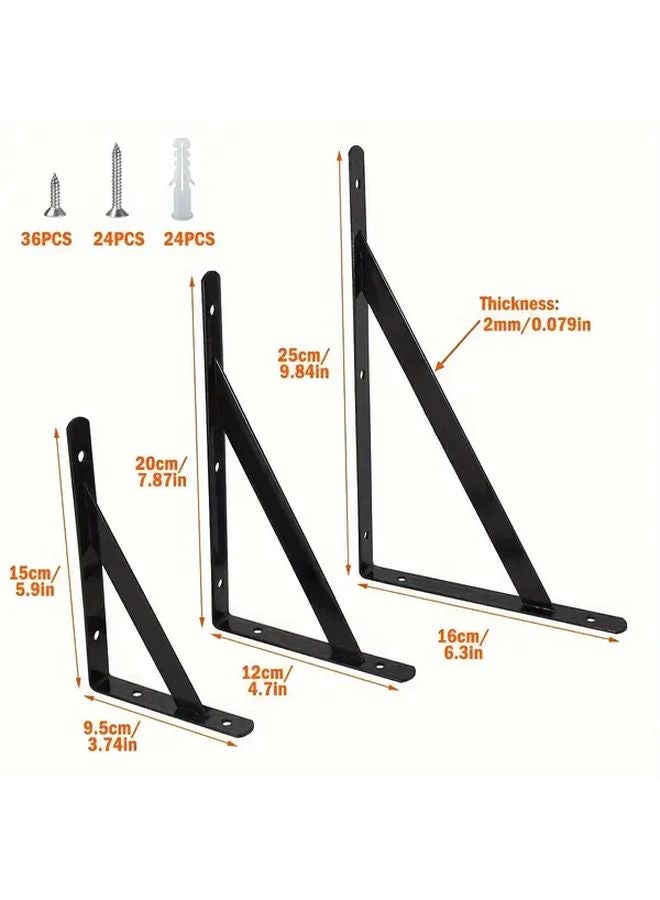 12 Pcs 10 Inch Heavy Duty Metal L Shaped Wall Mount Shelf Brackets Black Iron - Image 3
