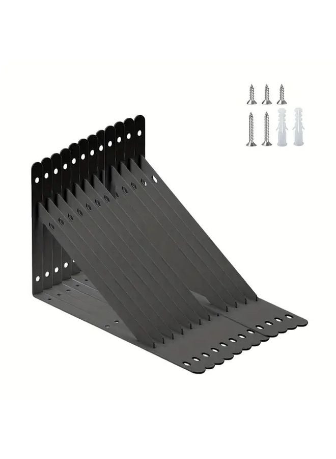 12 Pcs 10 Inch Heavy Duty Metal L Shaped Wall Mount Shelf Brackets Black Iron - Image 1