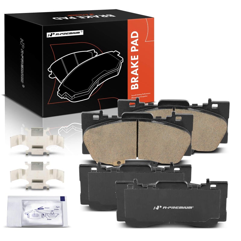 A-Premium طقم وسادات فرامل سيراميك أمامية APremium 4 قطع متوافقة مع فورد موستانج 2015 2016 2017 2018 2019 2020 2021 2022