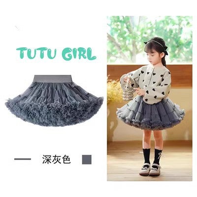 Girls Spring and Summer Internet Celebrant Tone Tutu Skirt Childrens Skirt Babys Tug Skirt Tutu Skirt Grey (2.0 Gabon Edition) 