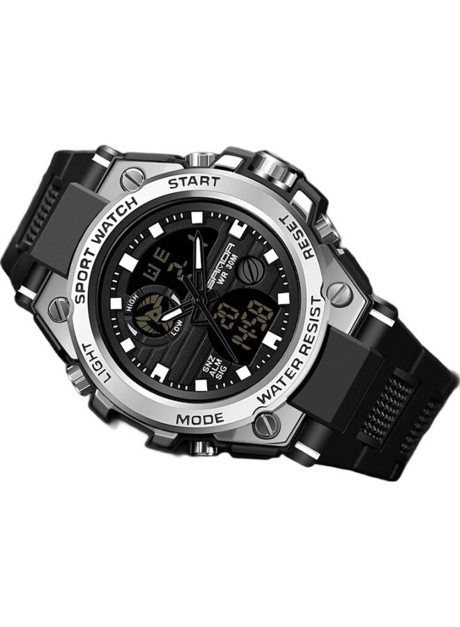 Sanda Men'S Watch, Sports Watch For Students, Teenagers, Middle And High School Students, Alarm Clock, Electronic Watch, Back-To Gift, 739 Black And Silver - Image 2