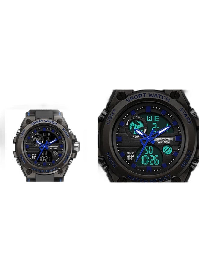 Sanda Men'S Watch, Sports Watch For Students, Teenagers, Middle And High School Students, Alarm Clock, Electronic Watch, Back-To Gift, 739 Black And Silver - Image 1