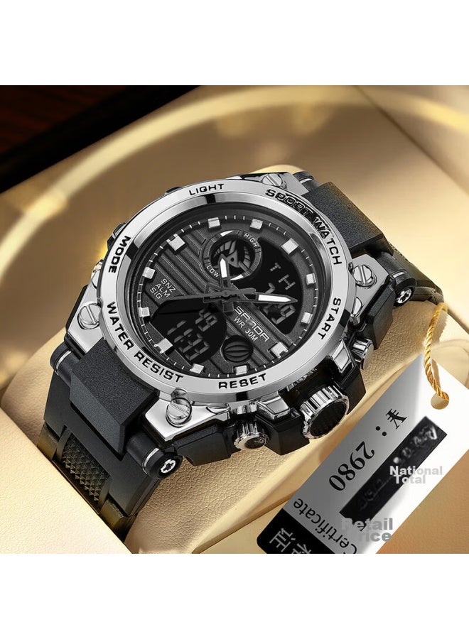 Sanda Men's Watch, Sports Watch For Students, Teenagers, Middle And High School Students, Alarm Clock, Electronic Watch, Back-to Gift, 739 Black And Silver - Image 1