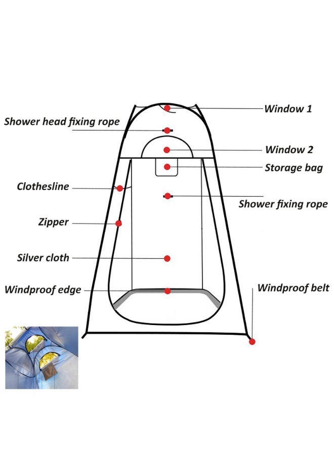 YY-ريشير خيمة استحمام قابلة للطي، 150 سم × 190 سم، مأوى خارجي قابل للطي يوفر الخصوصية مع نافذة للتخييم والشاطئ، خيمة حمام وغرفة تغيير ملابس محمولة - Image 4