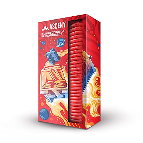 ASCENY Coiled & Double-Sleeved Mechanical Keyboard Cable, for Type-C Mechanical Keyboards (Red) - Image 1