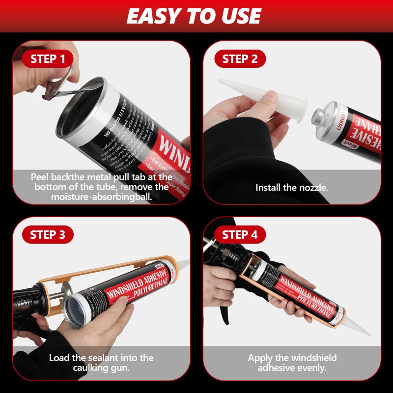 LISRUX [6 Pack] Polyurethane Windshield Adhesive, Windshield Sealant Black - High Bond Strength, Quick Curing & Weather Resistant Automotive Glass Glue for Vertical & Overhead Application, 310ml - Image 5