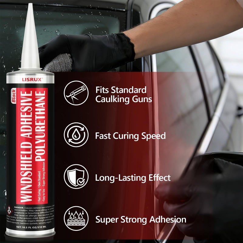 LISRUX [6 Pack] Polyurethane Windshield Adhesive, Windshield Sealant Black - High Bond Strength, Quick Curing & Weather Resistant Automotive Glass Glue for Vertical & Overhead Application, 310ml - Image 3