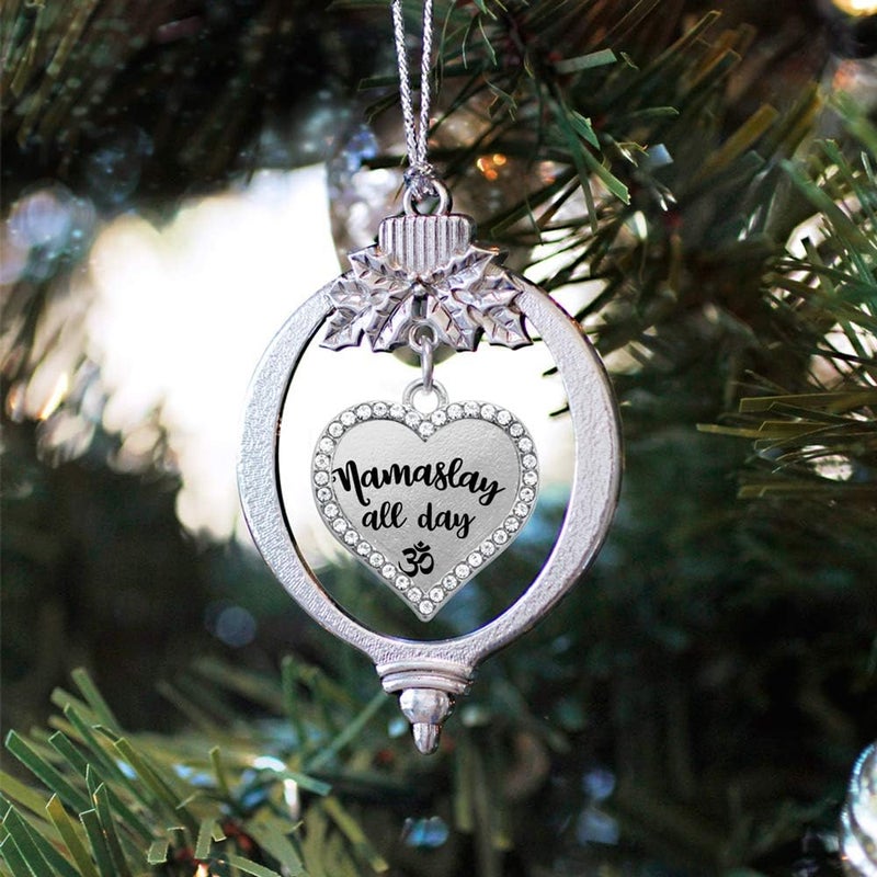 Inspired Silver - Namaslay All Day - Silver Christmas Ornament - Open Heart Charm Christmas Tree Ornament with Cubic Zirconia - Holiday Hanging Decoration - Image 2