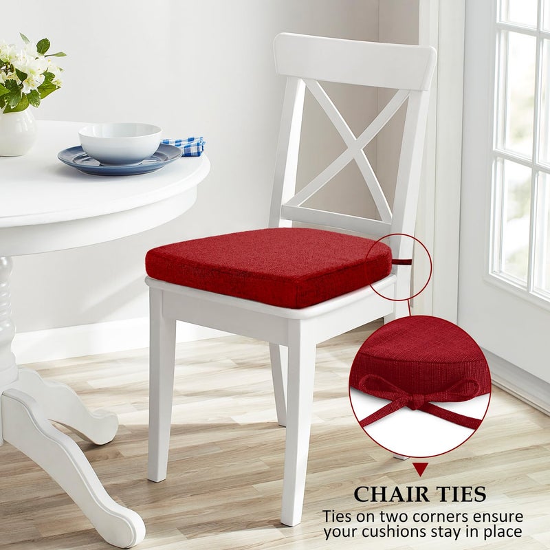 Wellsin Chair Cushions for Dining Chairs 4 Pack - Kitchen Chair Cushions with Ties and Non-Slip Backing - Dining Chair Pads 16"X16"X2", Red - Image 5