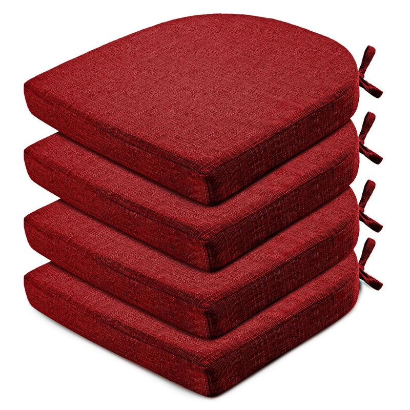 Wellsin Chair Cushions for Dining Chairs 4 Pack - Kitchen Chair Cushions with Ties and Non-Slip Backing - Dining Chair Pads 16"X16"X2", Red - Image 1