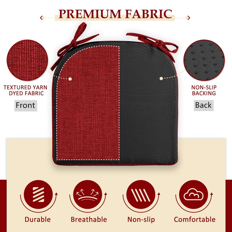 Wellsin Chair Cushions for Dining Chairs 4 Pack - Kitchen Chair Cushions with Ties and Non-Slip Backing - Dining Chair Pads 16"X16"X2", Red - Image 4