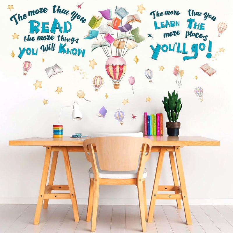ARS Reading Book Wall Stickers for Classroom: Learning Educational Read Inspirational Quotes The More That You Read Wall Decals - Peel and Stick Nursery School Library Office Wall Decor - Image 1