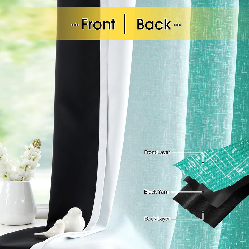 Geomoroccan Ombre 100% Blackout Curtains 54 Inch Length 2 Panels For Bedroom Living Room Teal White Gradient Patterned Room Darkening Privacy Thermal Insulated Rod Pocket Window Treatment Drapes - Image 5