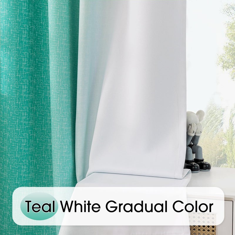 Geomoroccan Ombre 100% Blackout Curtains 54 Inch Length 2 Panels For Bedroom Living Room Teal White Gradient Patterned Room Darkening Privacy Thermal Insulated Rod Pocket Window Treatment Drapes - Image 2