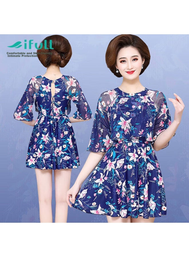 Skin-friendly Yifu Mom's Swimsuit, Middle-aged And Elderly Style For Women, Conservative Plus Size, Hot Spring Slimming, Tummy-covering, Two-piece Skirt-style Boyshort Swimwear - Image 1